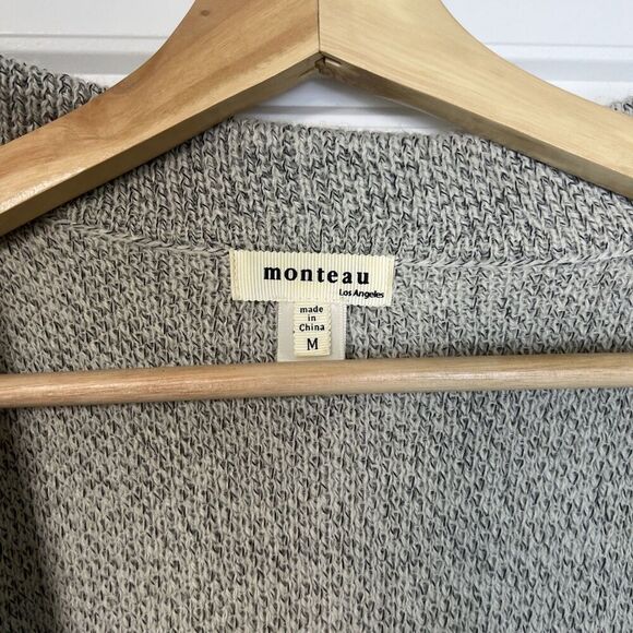 Monteau Los Angeles Long Open Knit Cardigan Sweater Gray / Black Size Medium - Picture 2 of 5